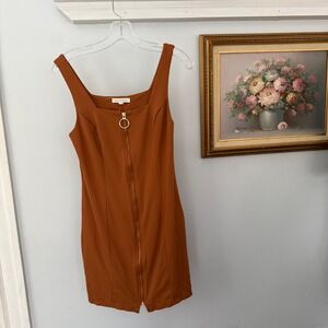 Bailey Blue Rust Orange Square Neck Zip Front Mini‎ Dress Women's Size M Fall